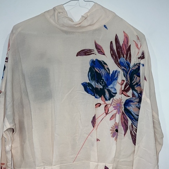 Free people Cream Floral Gemma tied back Tunic Festival mini Dress size XS - Picture 5 of 16